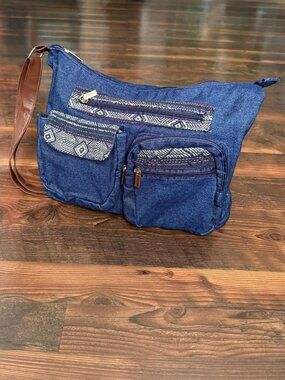 Gold Coast Denim & Tribal Pattern Shoulder Bag
